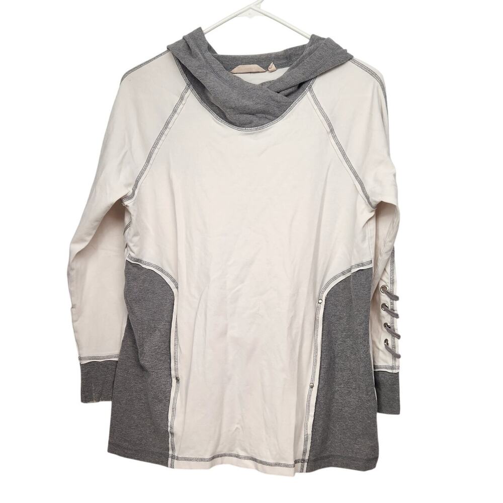 Soft Surroundings White & Gray French Terry Laced Sleeve Pullover Hoodie Women S